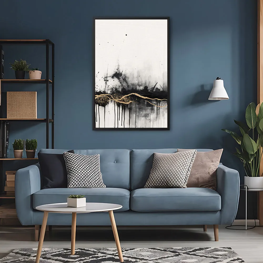 Canvas Wall Art Stretched Over Wooden Frame with Floating Frame and Gold Ray Painting CV4167