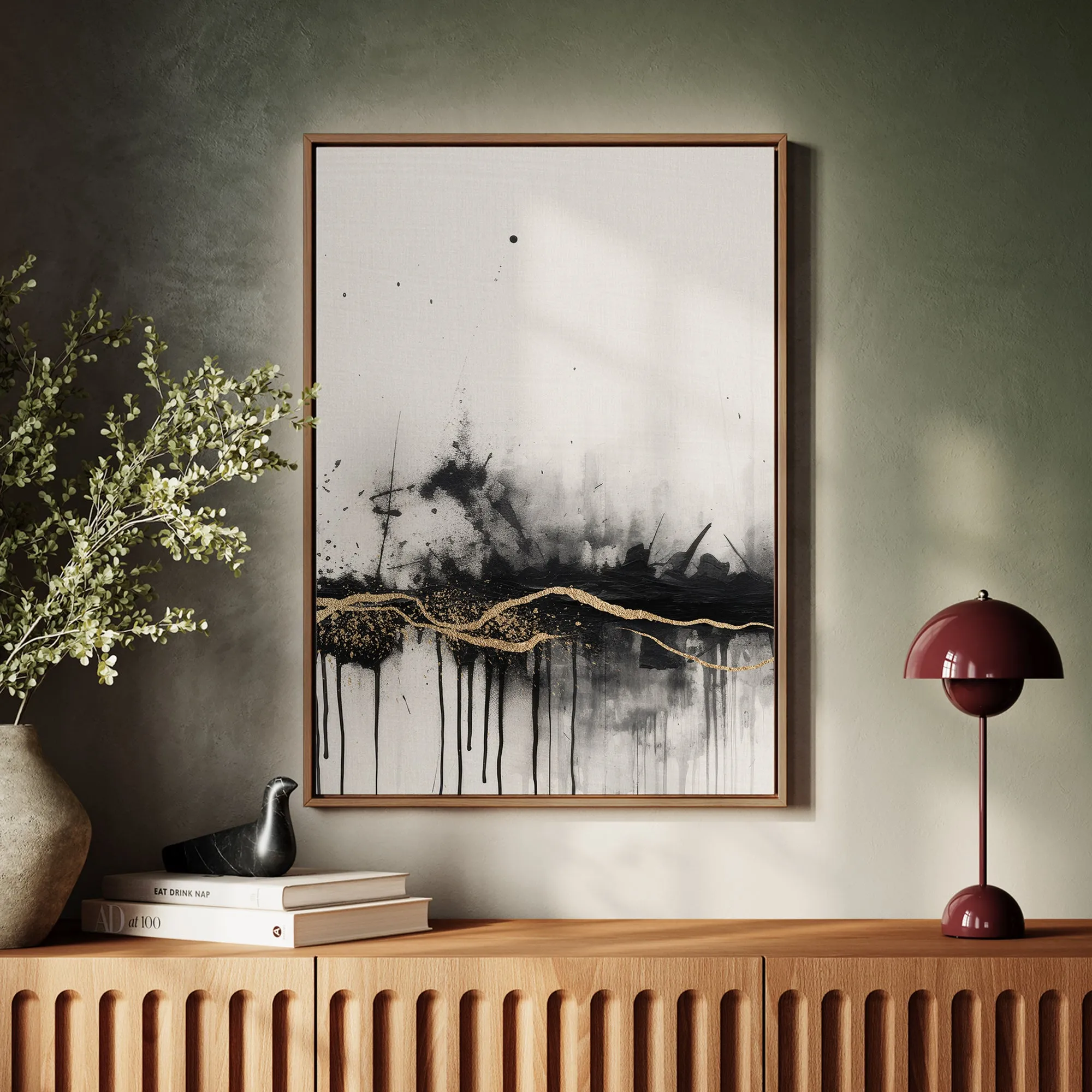 Canvas Wall Art Stretched Over Wooden Frame with Floating Frame and Gold Ray Painting CV4167