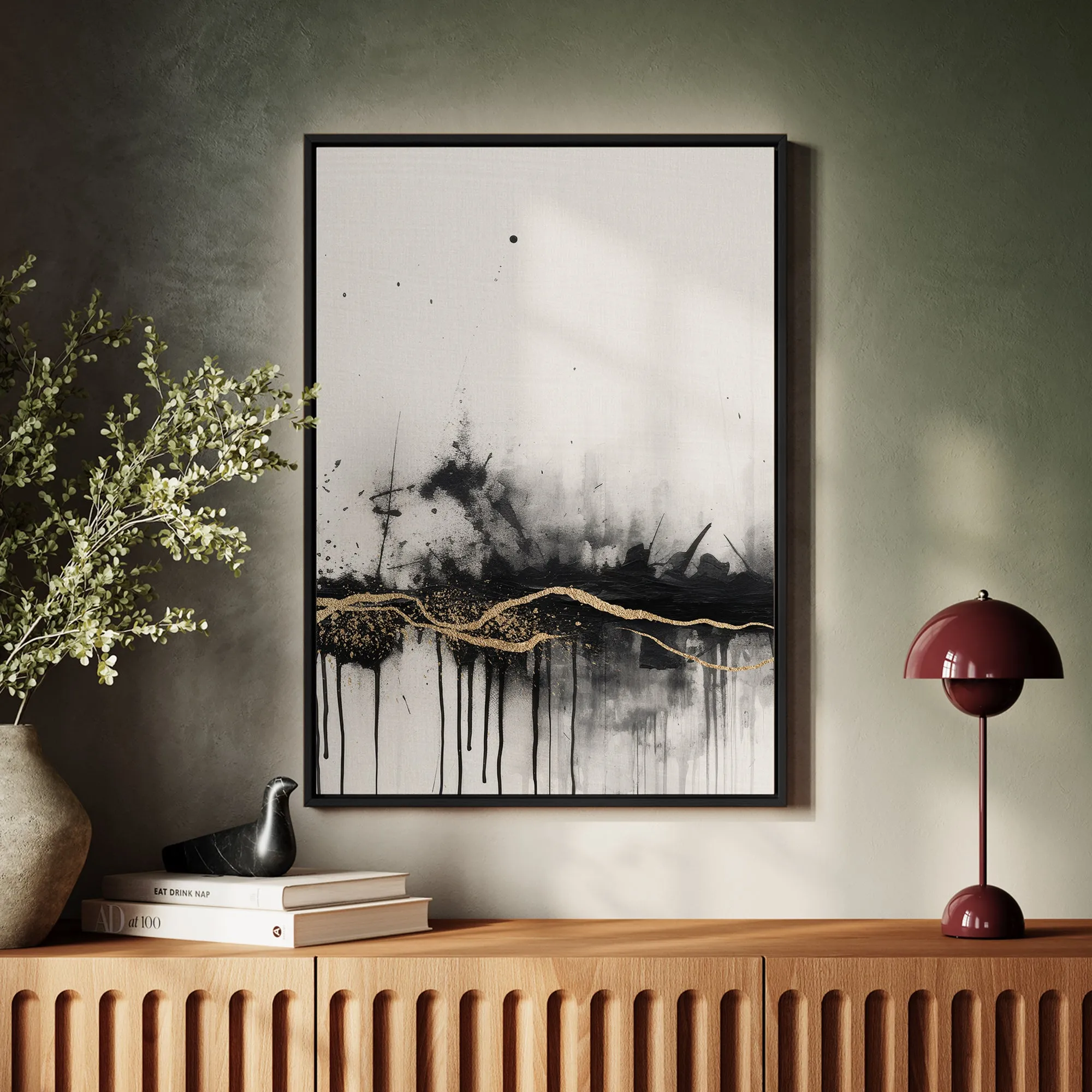 Canvas Wall Art Stretched Over Wooden Frame with Floating Frame and Gold Ray Painting CV4167