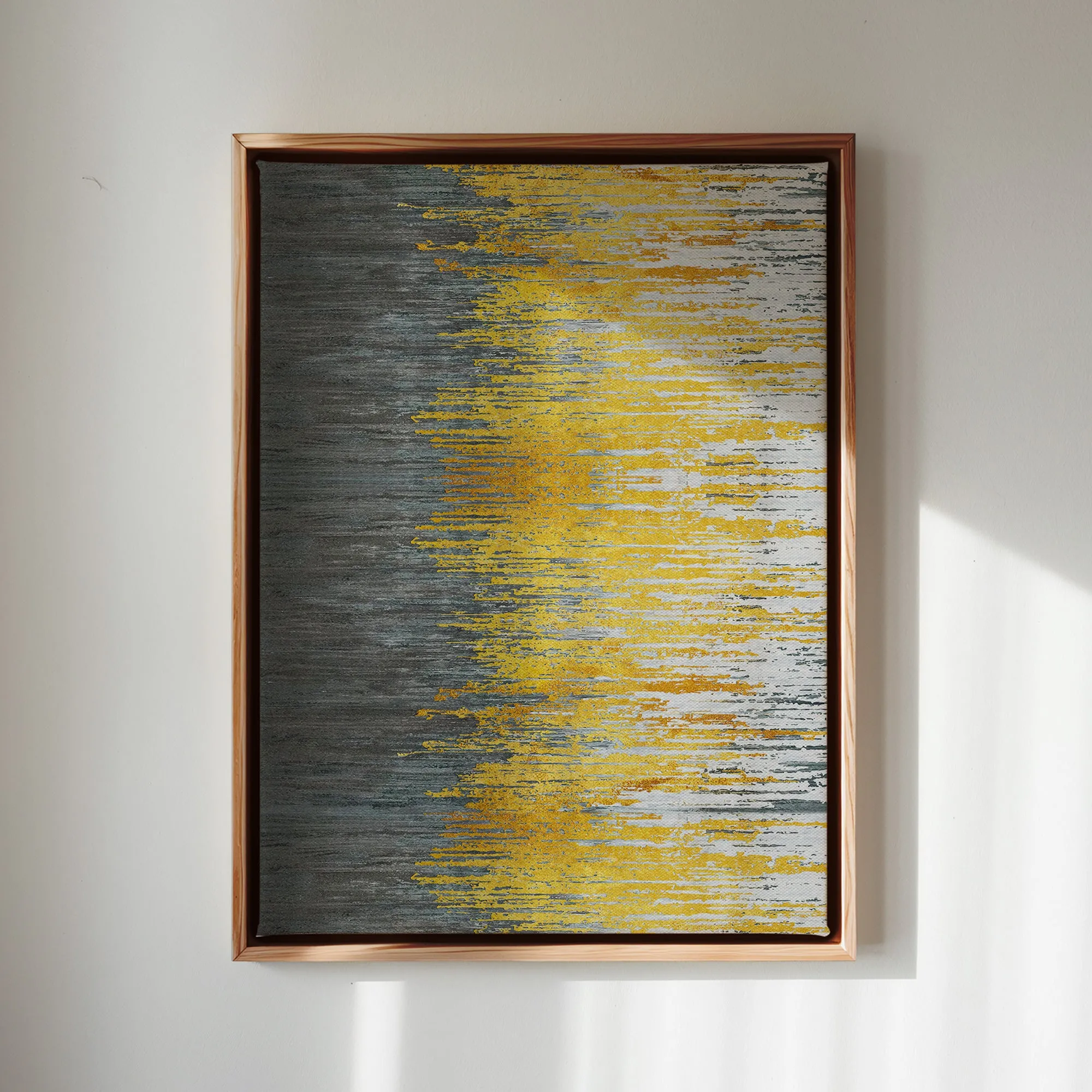 Canvas Wall Art Stretched Over Wooden Frame with Floating Frame and Golden Forest Abstract Painting CV4171