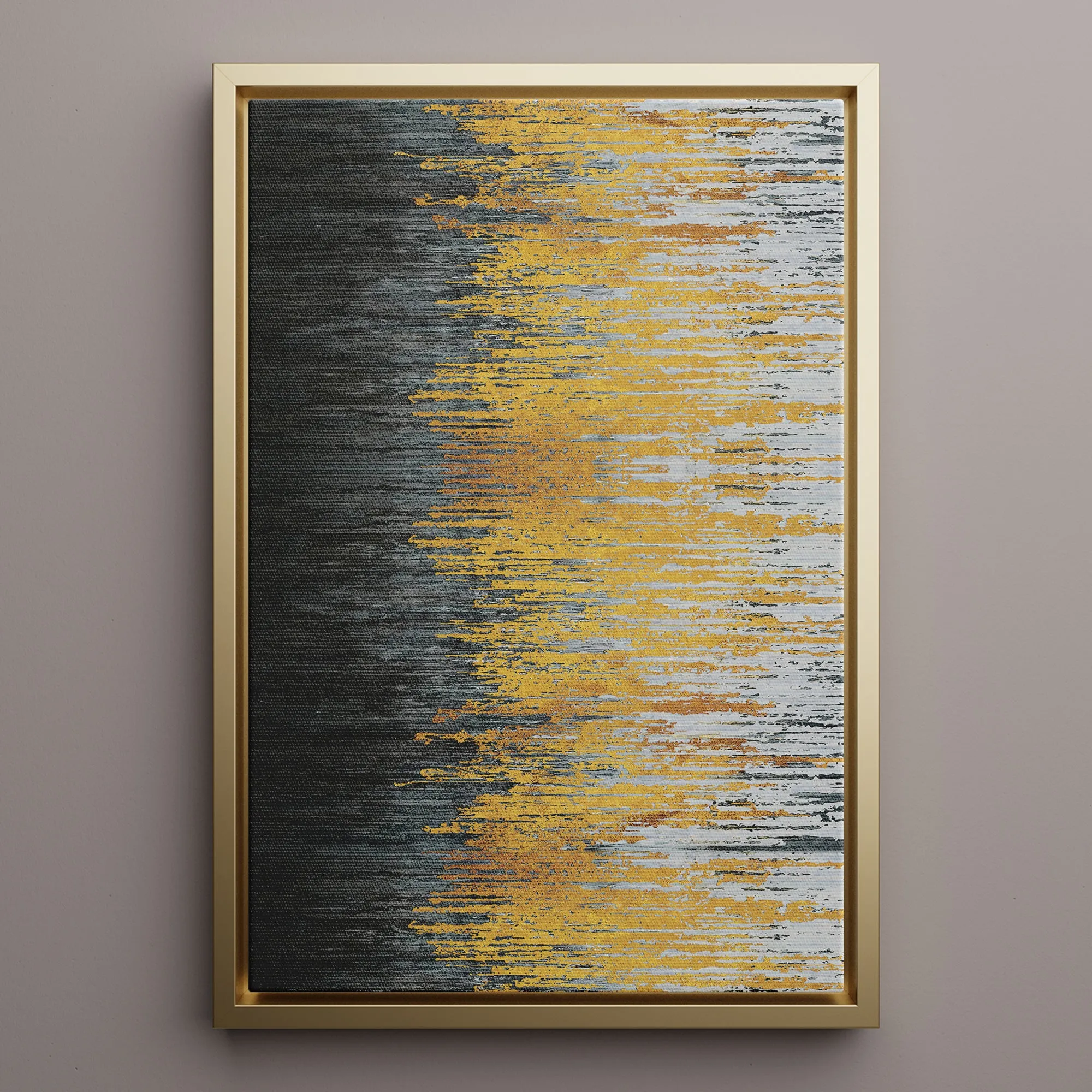 Canvas Wall Art Stretched Over Wooden Frame with Floating Frame and Golden Forest Abstract Painting CV4171