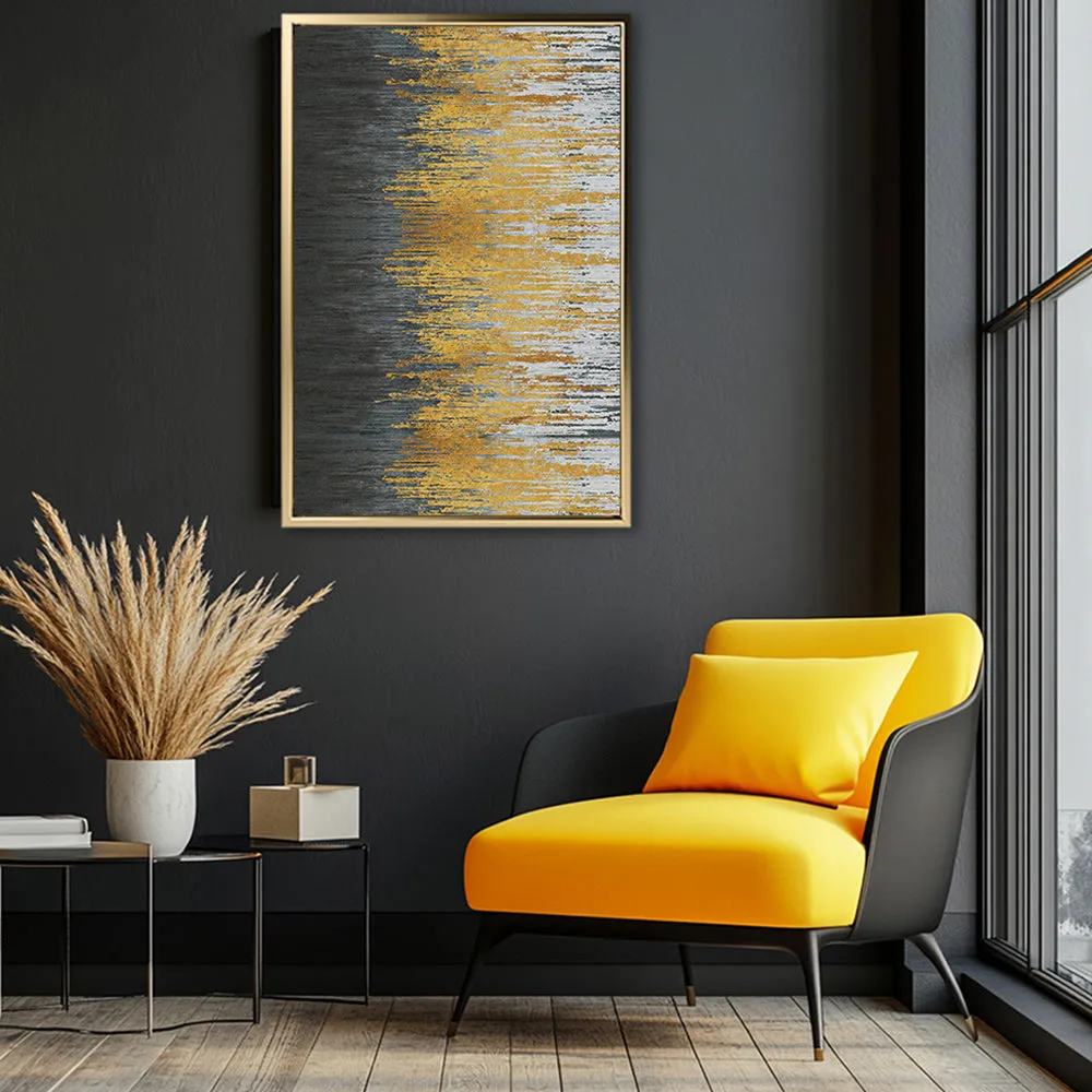 Canvas Wall Art Stretched Over Wooden Frame with Floating Frame and Golden Forest Abstract Painting CV4171
