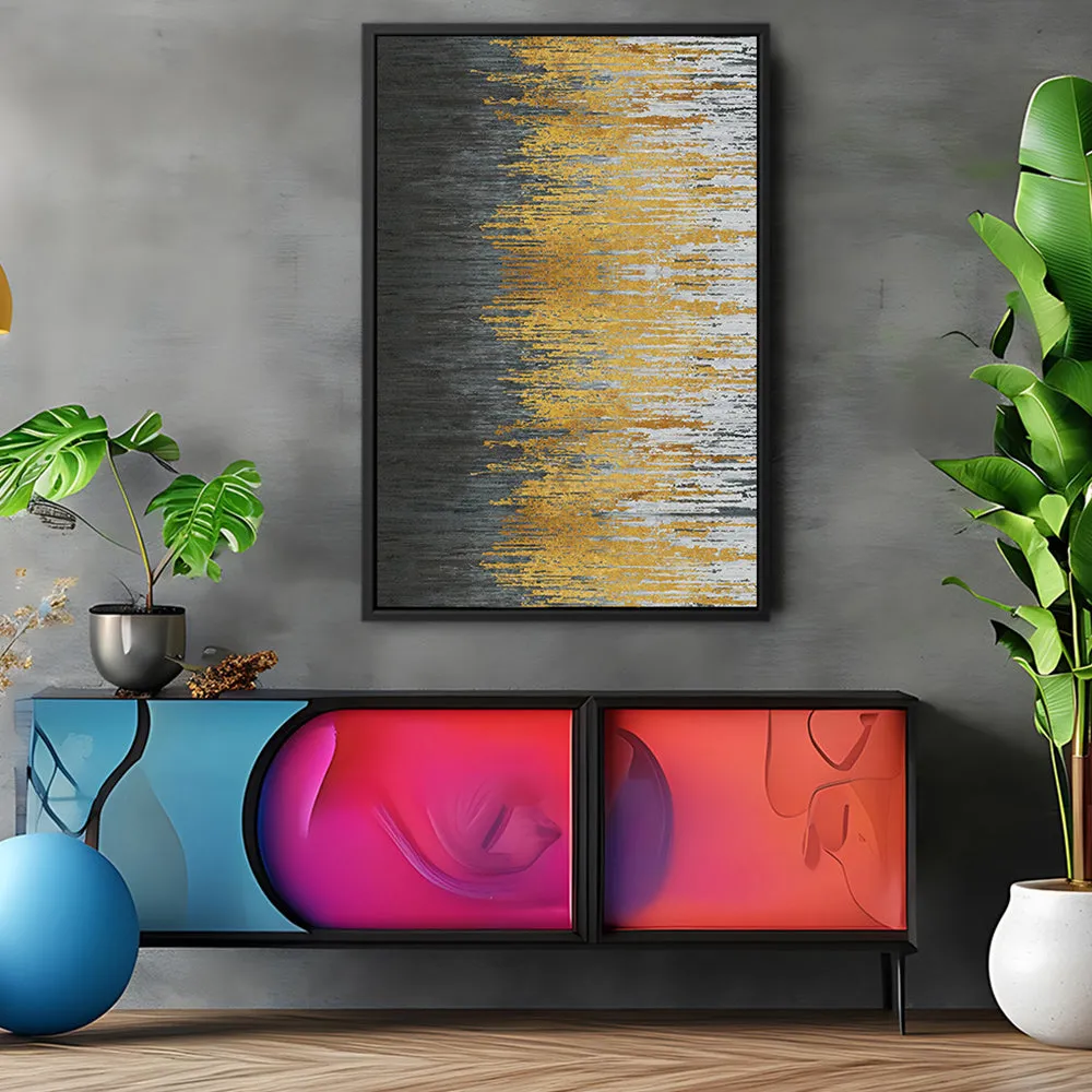 Canvas Wall Art Stretched Over Wooden Frame with Floating Frame and Golden Forest Abstract Painting CV4171