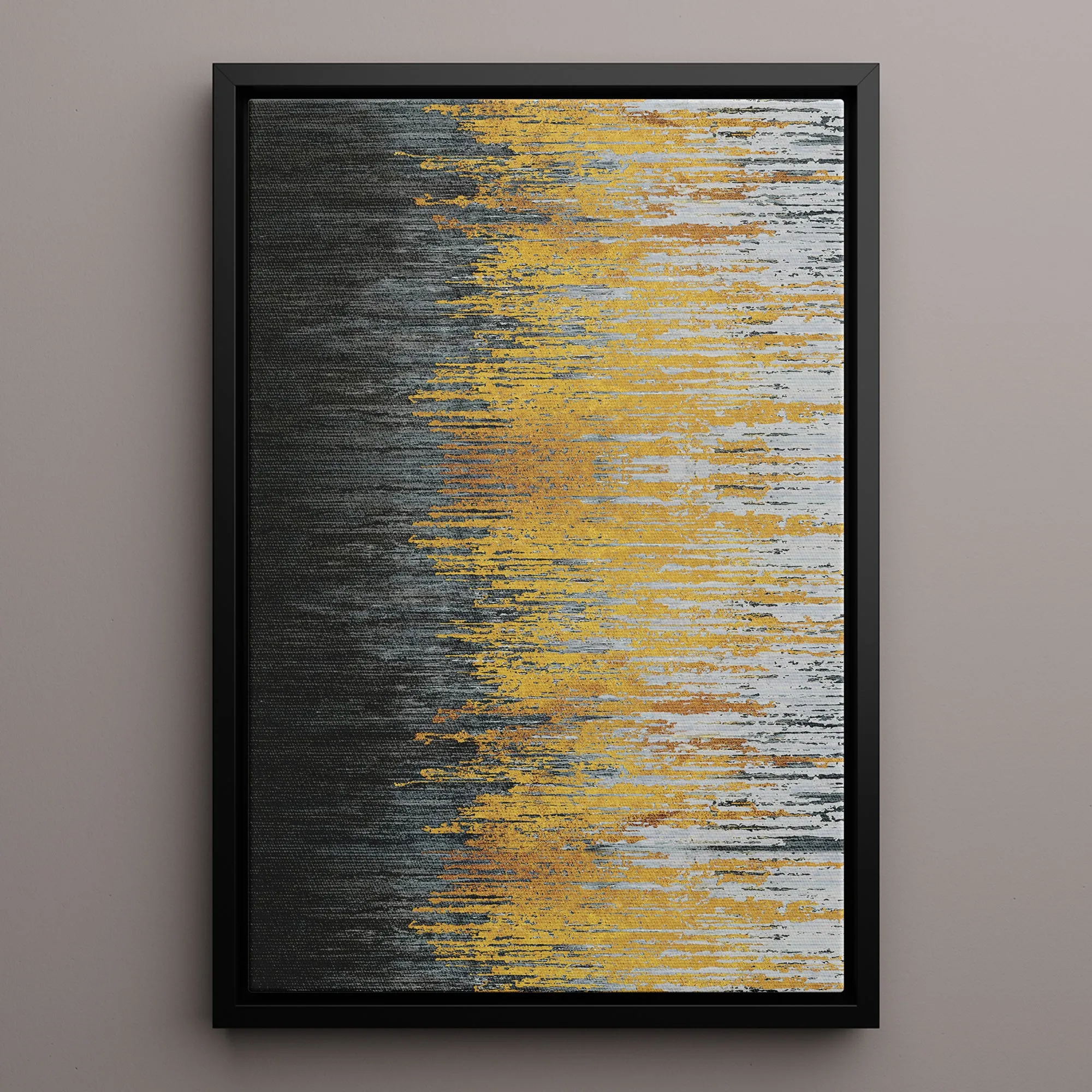 Canvas Wall Art Stretched Over Wooden Frame with Floating Frame and Golden Forest Abstract Painting CV4171
