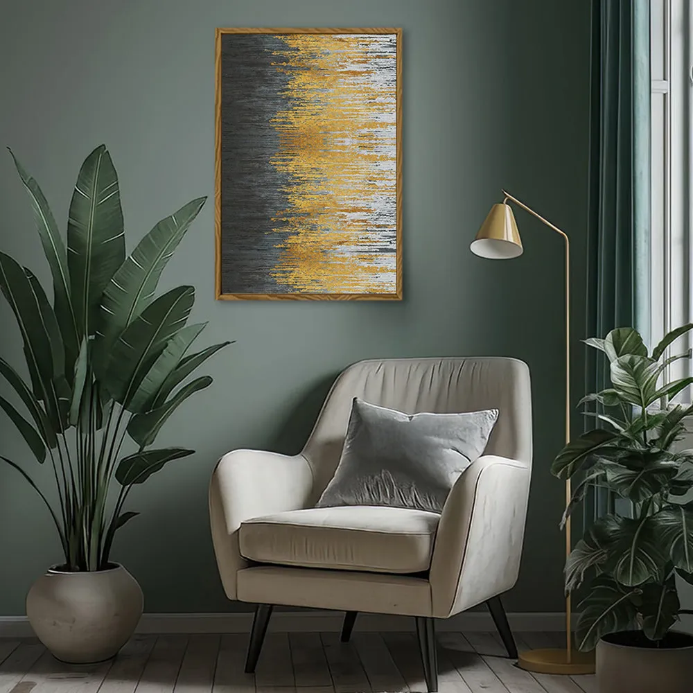 Canvas Wall Art Stretched Over Wooden Frame with Floating Frame and Golden Forest Abstract Painting CV4171