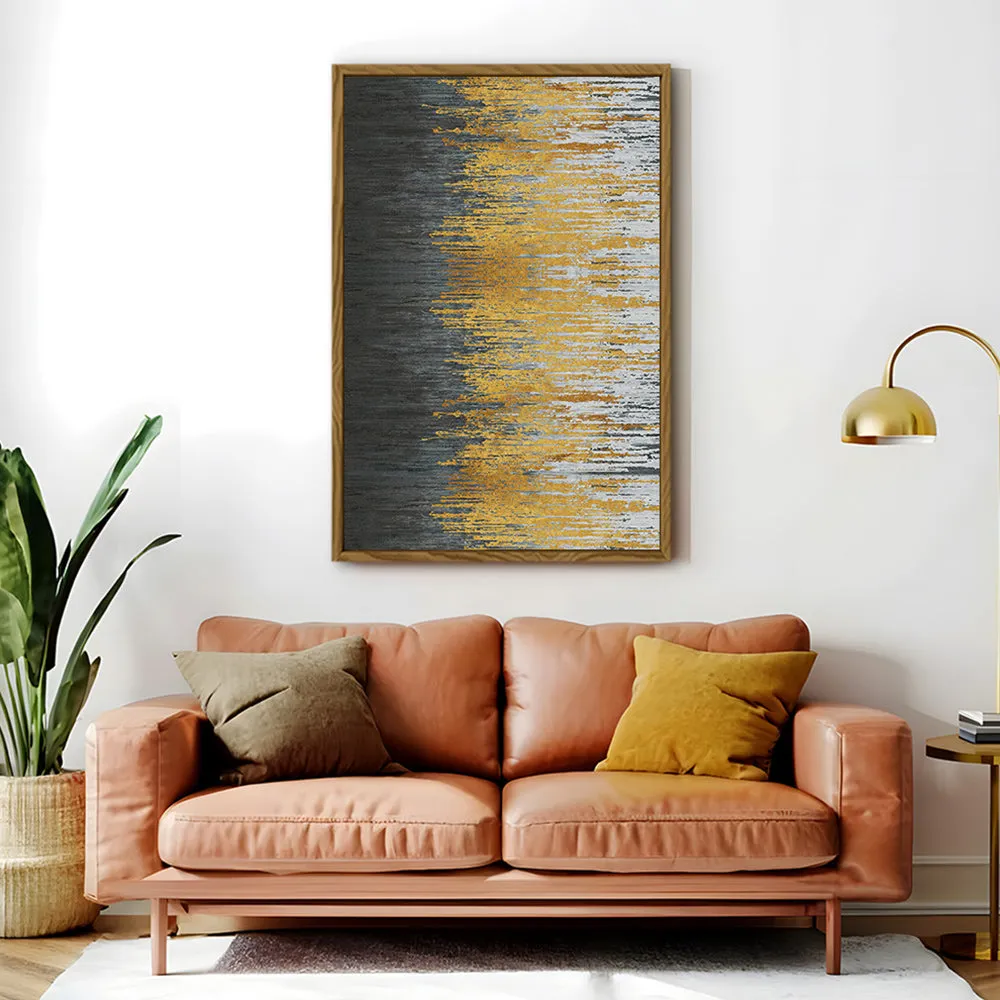 Canvas Wall Art Stretched Over Wooden Frame with Floating Frame and Golden Forest Abstract Painting CV4171