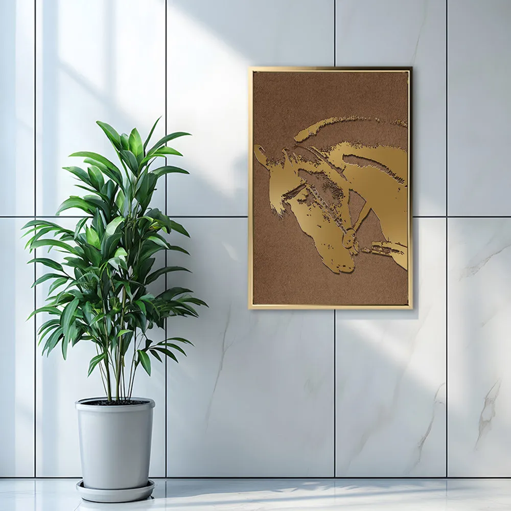 Canvas Wall Art Stretched Over Wooden Frame with Floating Frame and Golden Horse Abstract Painting CV4175