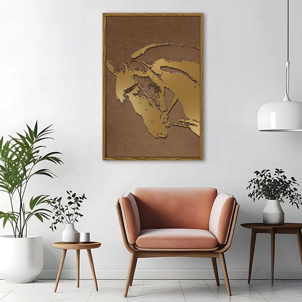 Canvas Wall Art Stretched Over Wooden Frame with Floating Frame and Golden Horse Abstract Painting CV4175