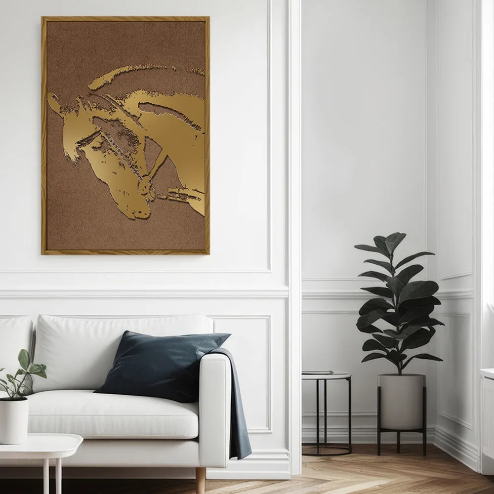 Canvas Wall Art Stretched Over Wooden Frame with Floating Frame and Golden Horse Abstract Painting CV4175