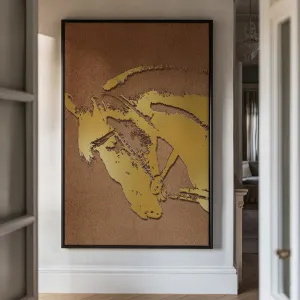 Canvas Wall Art Stretched Over Wooden Frame with Floating Frame and Golden Horse Abstract Painting CV4175