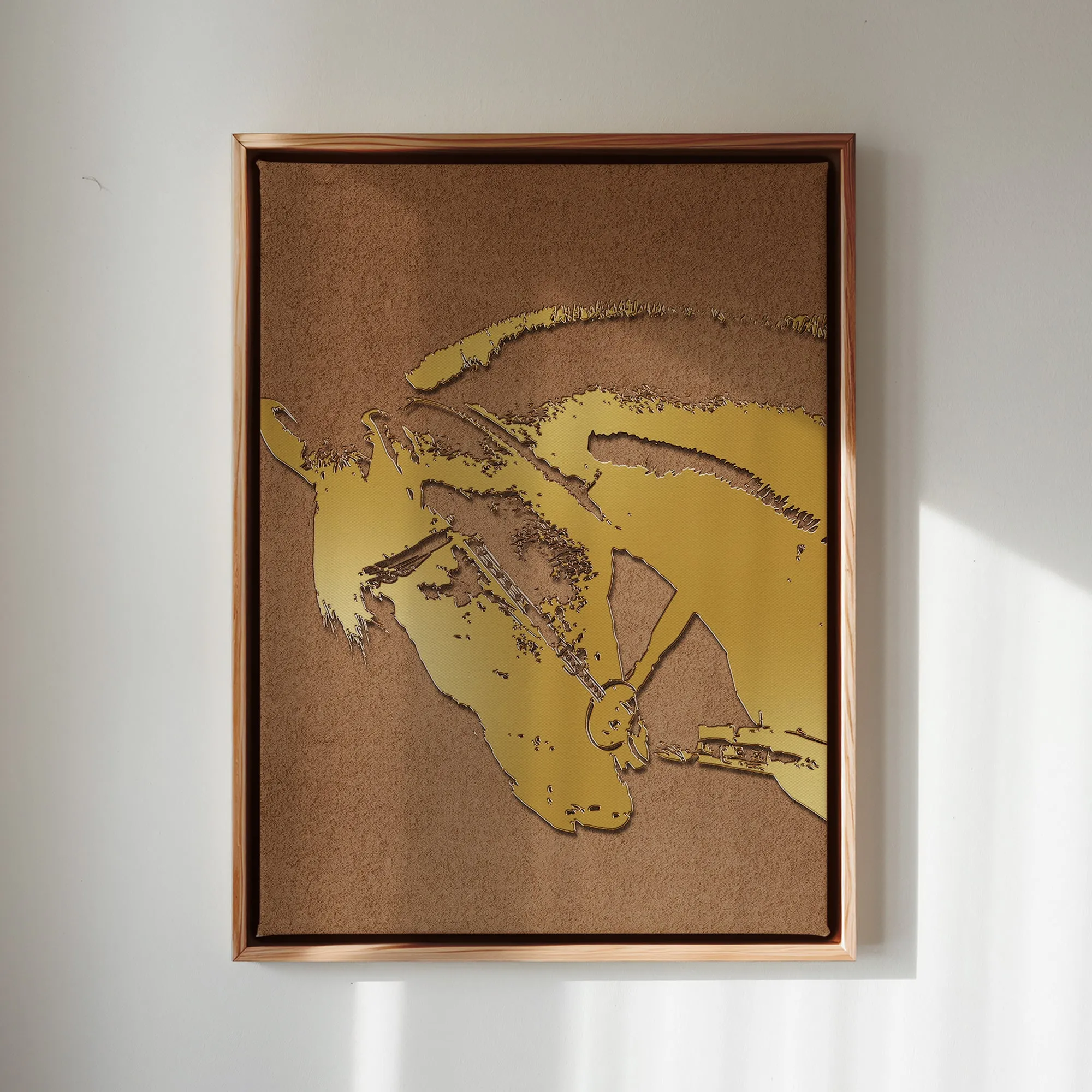 Canvas Wall Art Stretched Over Wooden Frame with Floating Frame and Golden Horse Abstract Painting CV4175