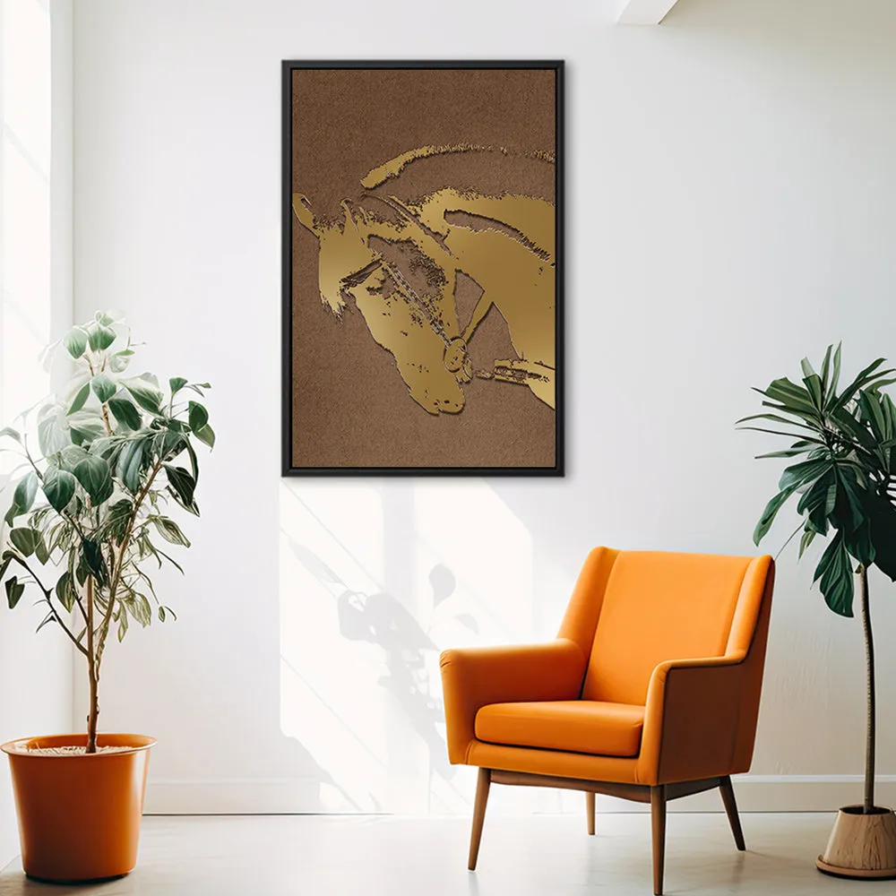 Canvas Wall Art Stretched Over Wooden Frame with Floating Frame and Golden Horse Abstract Painting CV4175