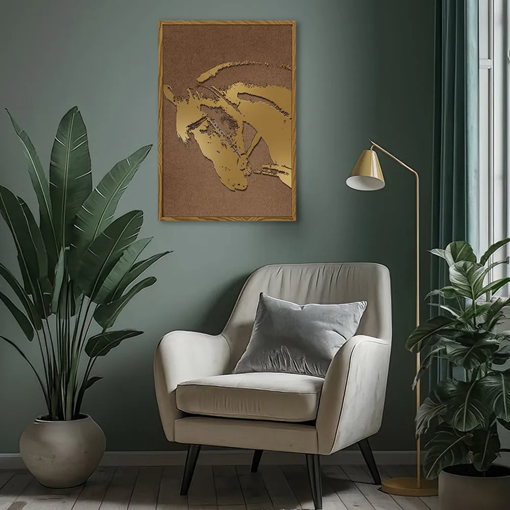 Canvas Wall Art Stretched Over Wooden Frame with Floating Frame and Golden Horse Abstract Painting CV4175