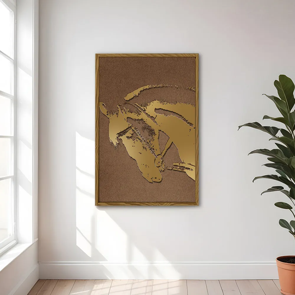 Canvas Wall Art Stretched Over Wooden Frame with Floating Frame and Golden Horse Abstract Painting CV4175