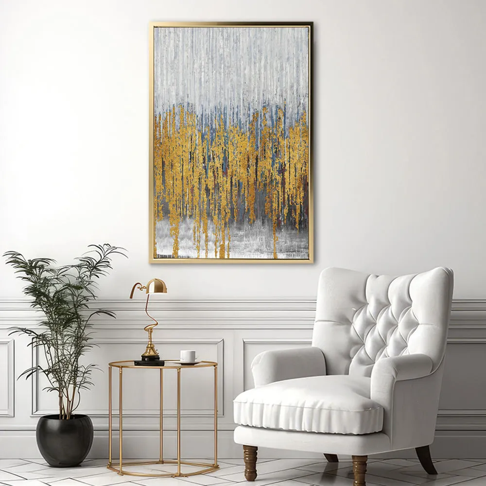 Canvas Wall Art Stretched Over Wooden Frame with Floating Frame and Golden Lines Abstract Painting CV4177