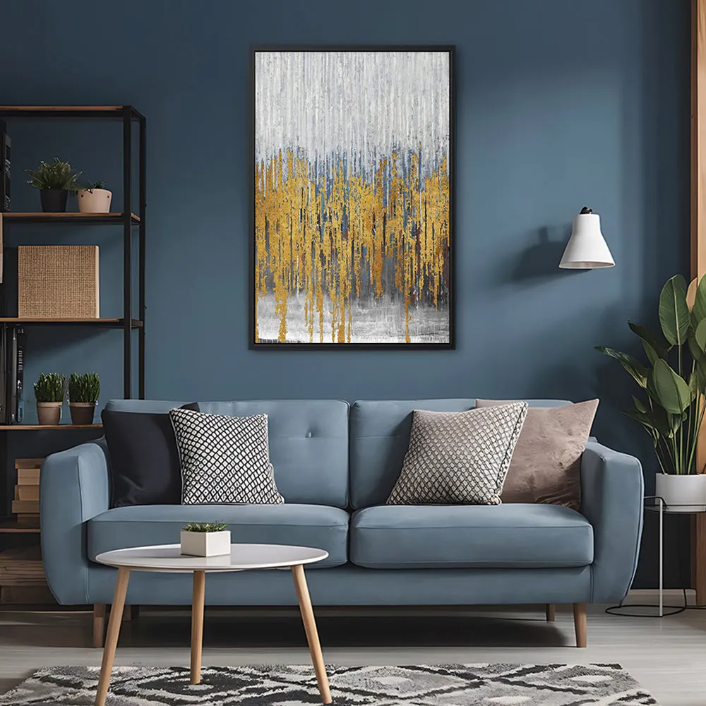 Canvas Wall Art Stretched Over Wooden Frame with Floating Frame and Golden Lines Abstract Painting CV4177