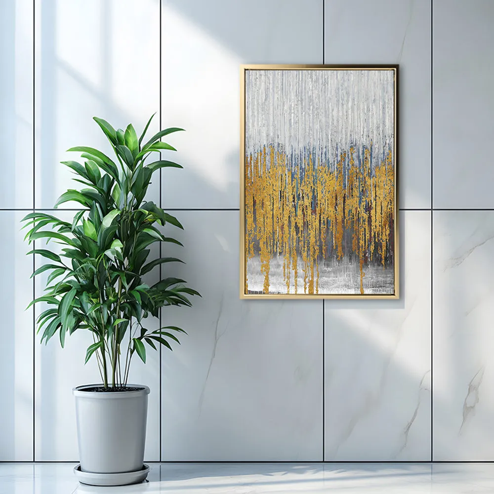 Canvas Wall Art Stretched Over Wooden Frame with Floating Frame and Golden Lines Abstract Painting CV4177