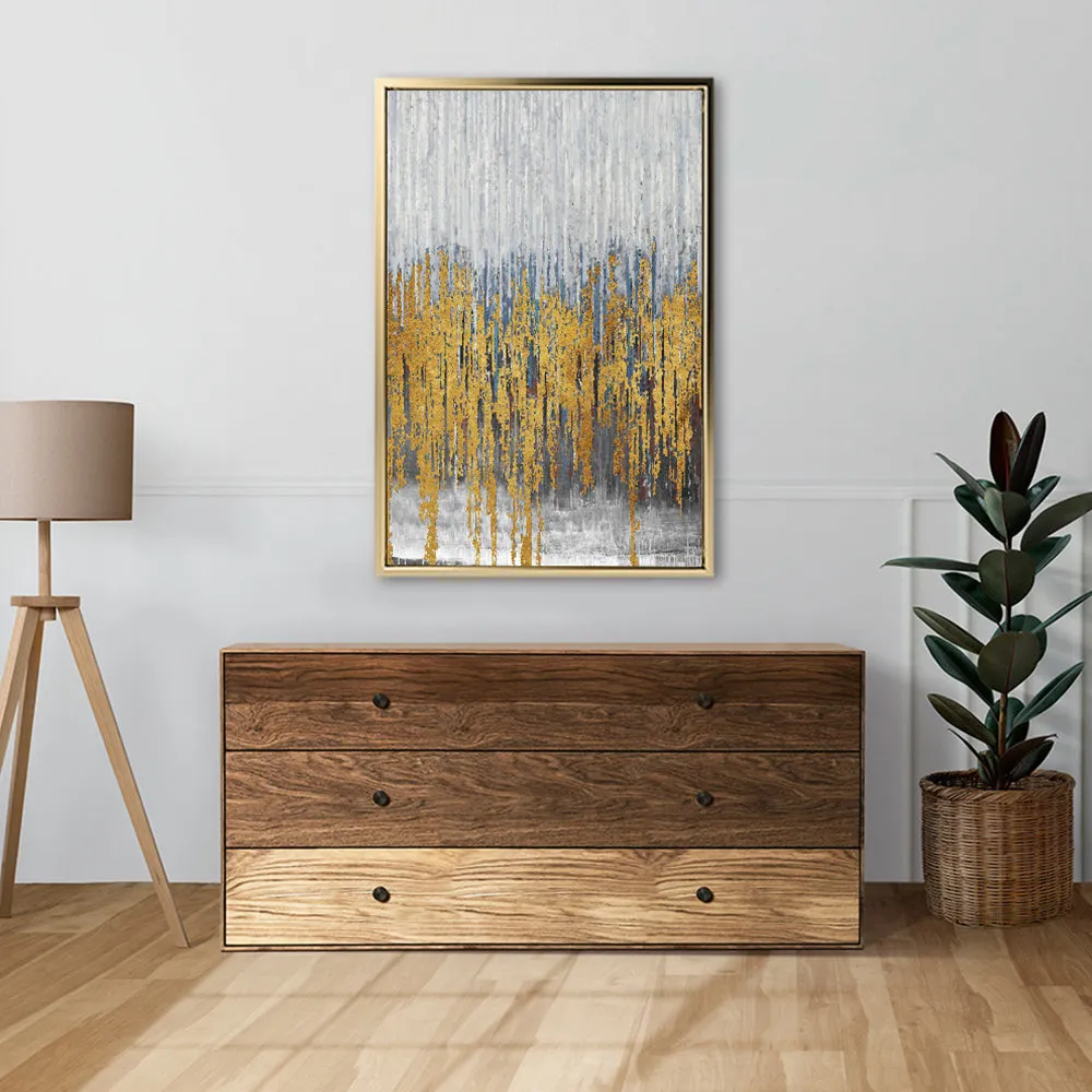Canvas Wall Art Stretched Over Wooden Frame with Floating Frame and Golden Lines Abstract Painting CV4177