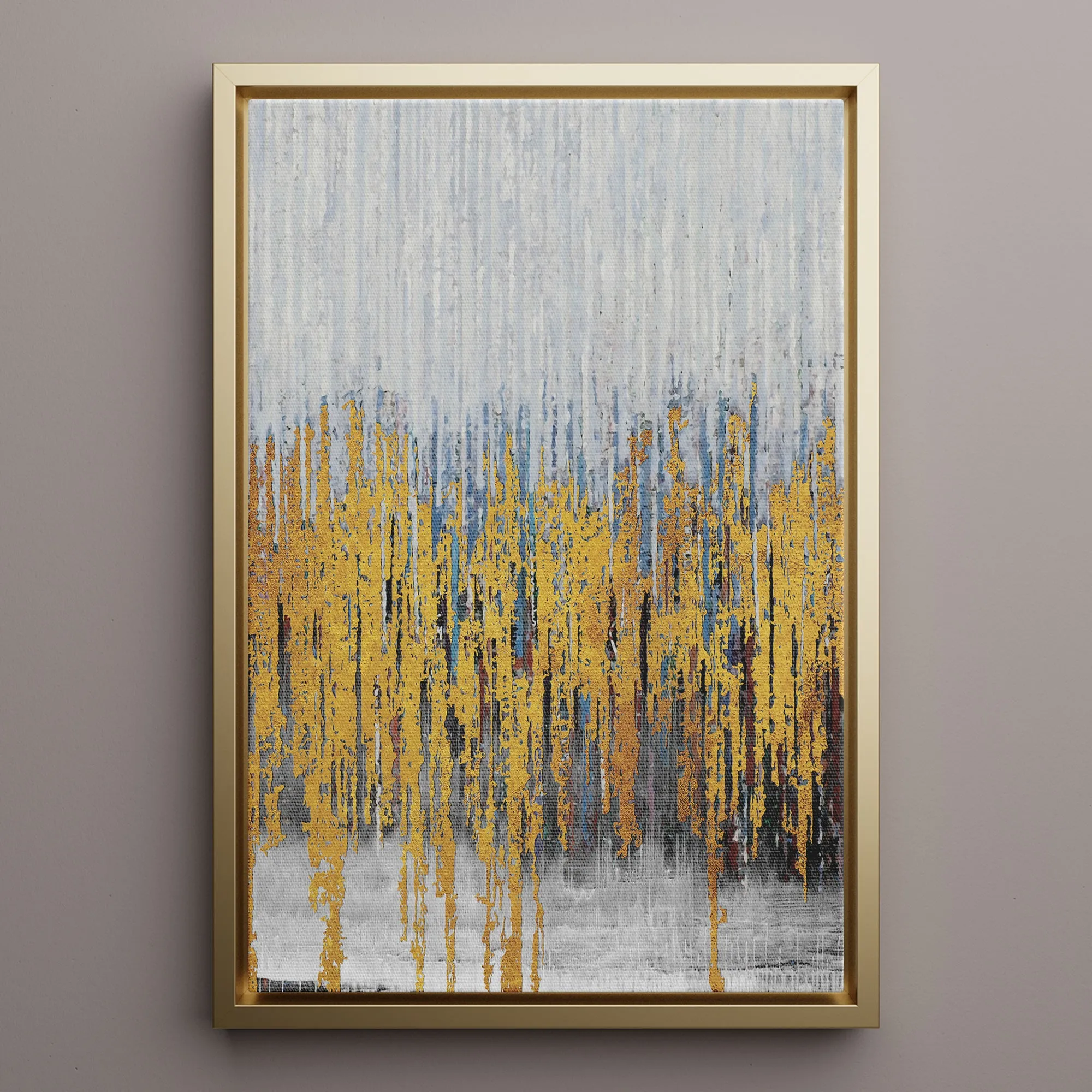 Canvas Wall Art Stretched Over Wooden Frame with Floating Frame and Golden Lines Abstract Painting CV4177