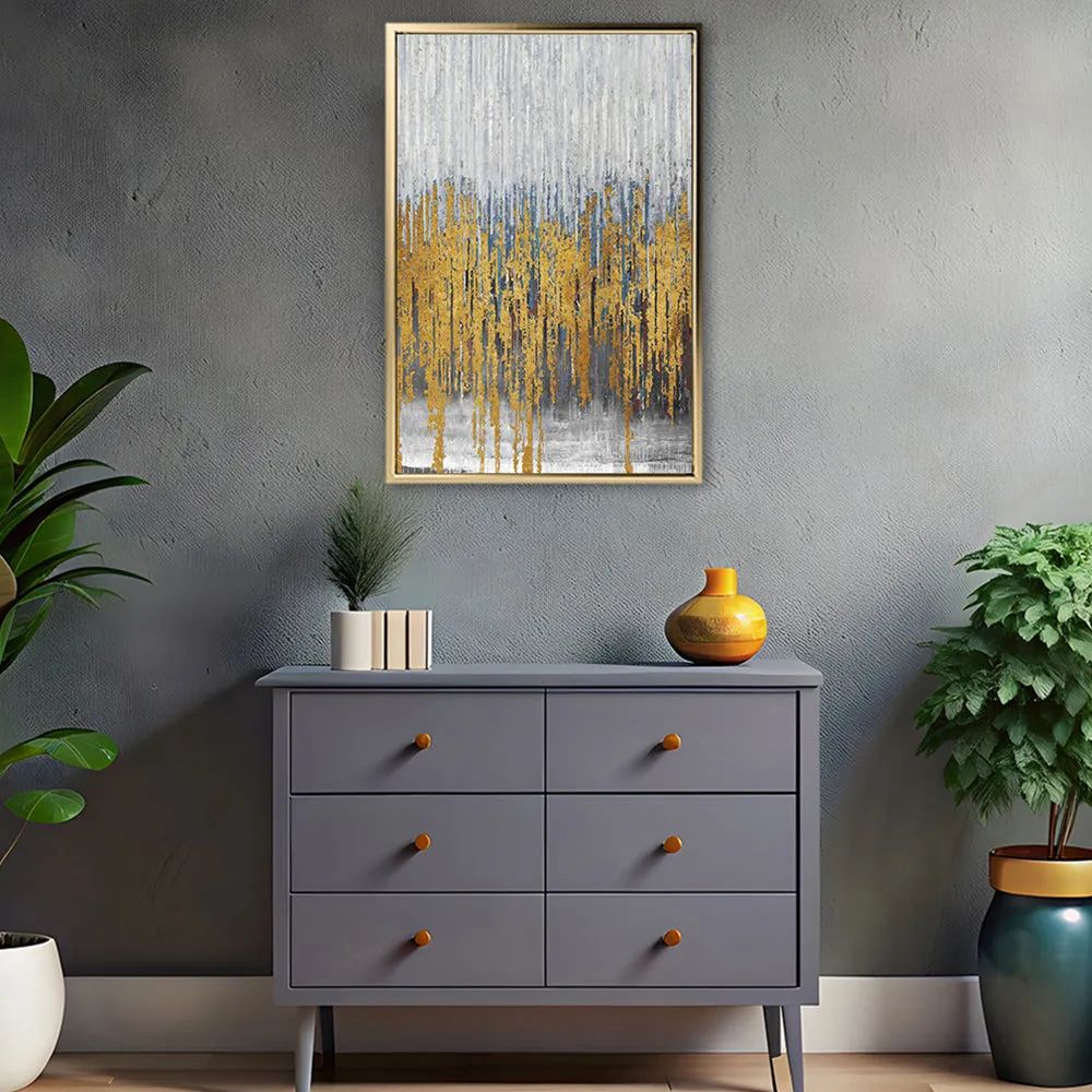 Canvas Wall Art Stretched Over Wooden Frame with Floating Frame and Golden Lines Abstract Painting CV4177