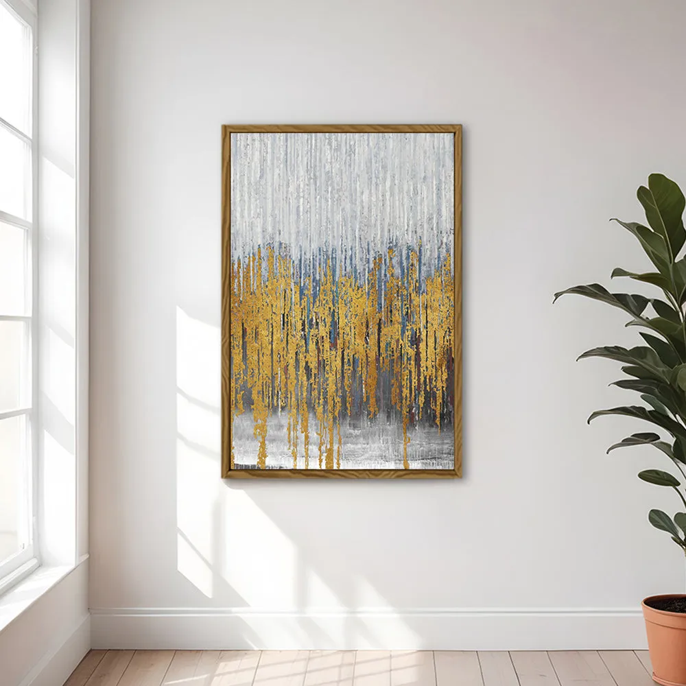Canvas Wall Art Stretched Over Wooden Frame with Floating Frame and Golden Lines Abstract Painting CV4177