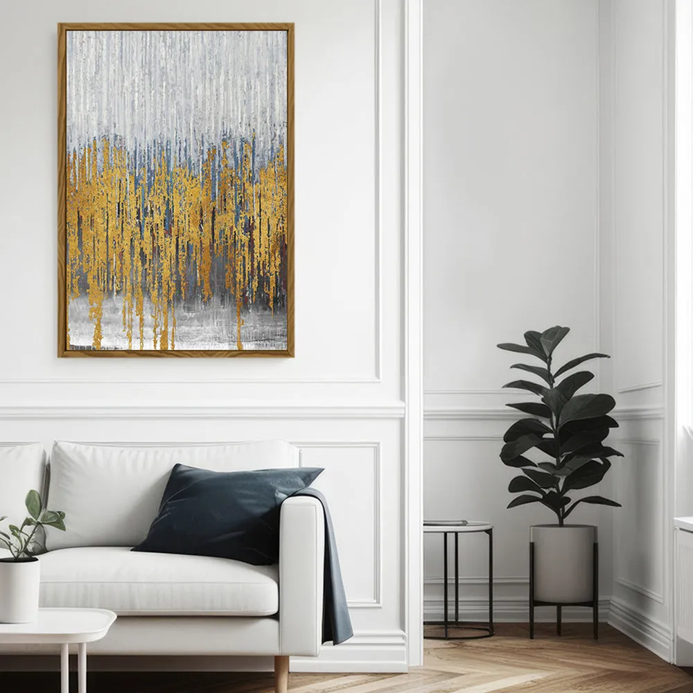Canvas Wall Art Stretched Over Wooden Frame with Floating Frame and Golden Lines Abstract Painting CV4177