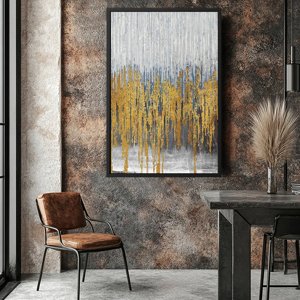 Canvas Wall Art Stretched Over Wooden Frame with Floating Frame and Golden Lines Abstract Painting CV4177