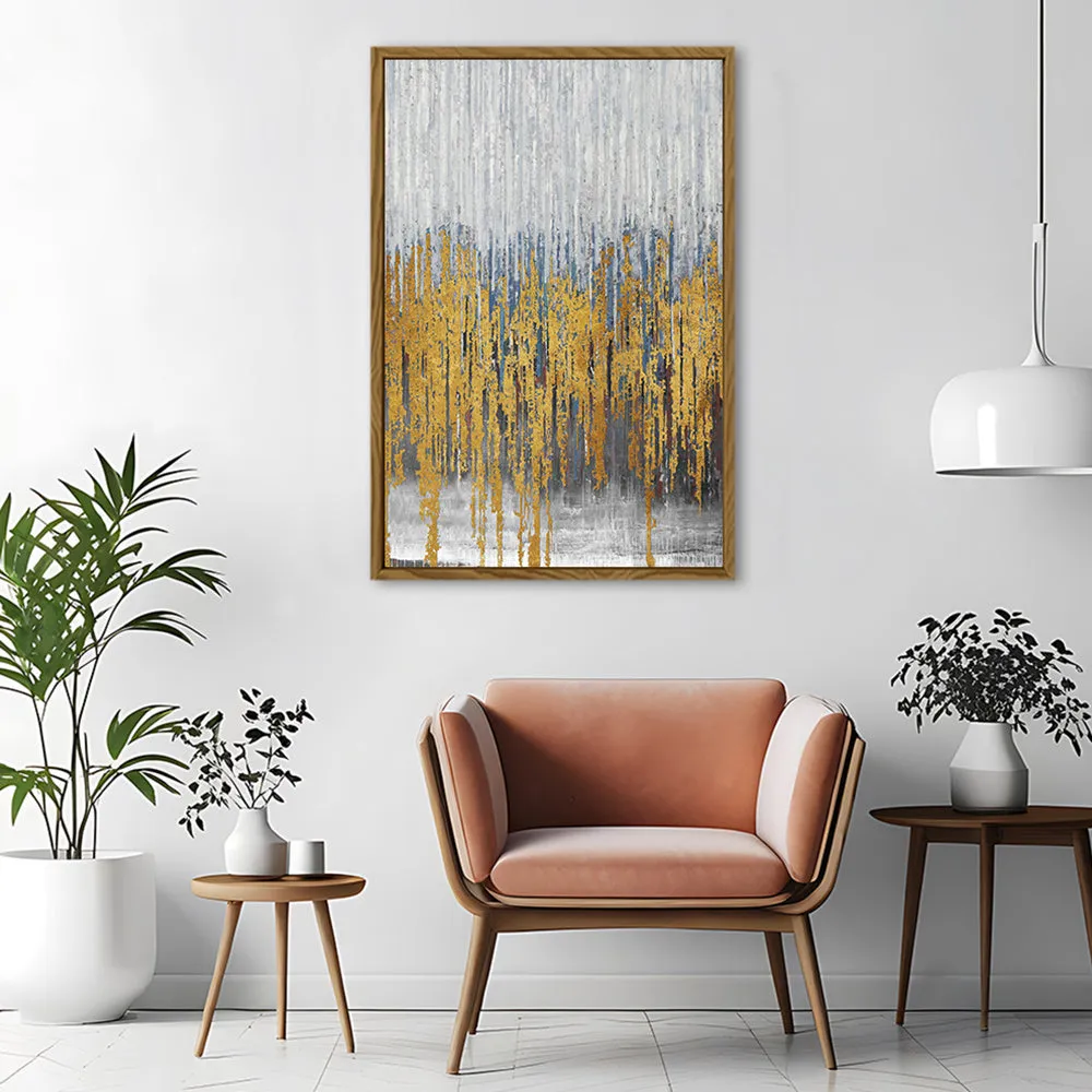 Canvas Wall Art Stretched Over Wooden Frame with Floating Frame and Golden Lines Abstract Painting CV4177
