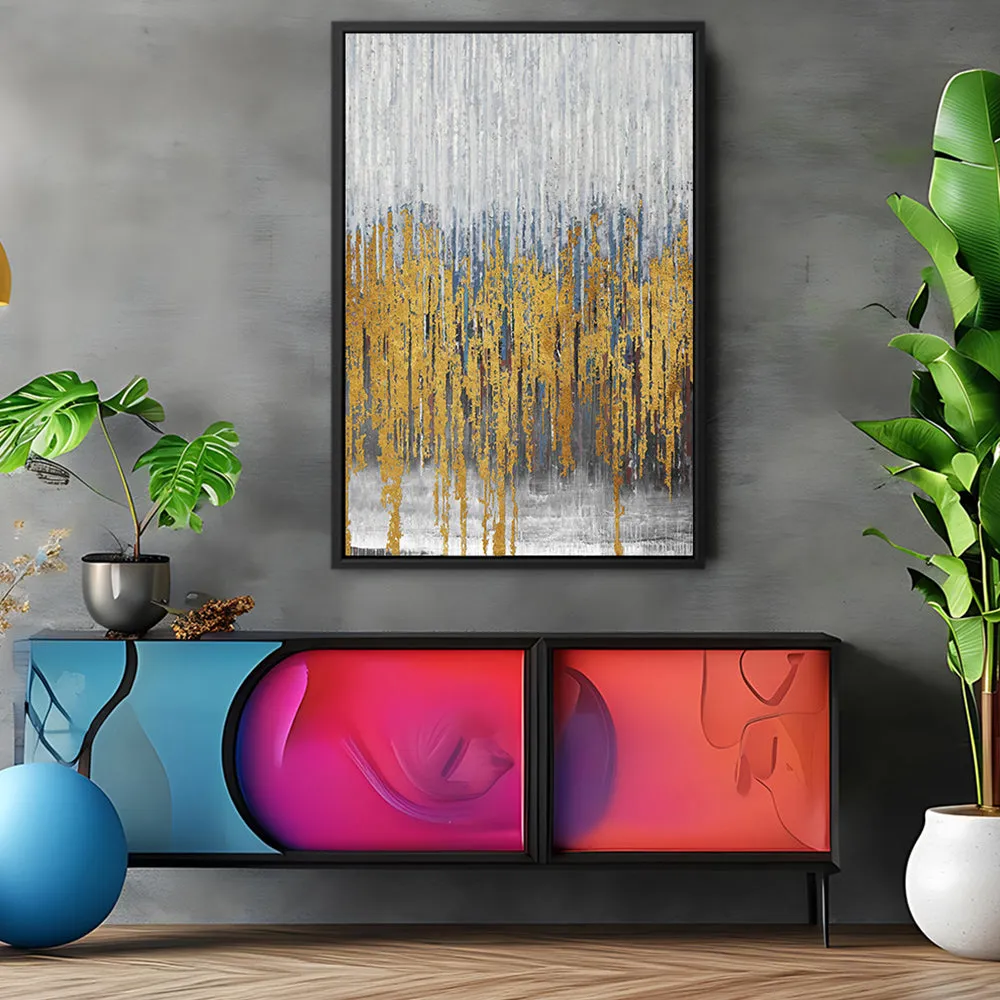 Canvas Wall Art Stretched Over Wooden Frame with Floating Frame and Golden Lines Abstract Painting CV4177