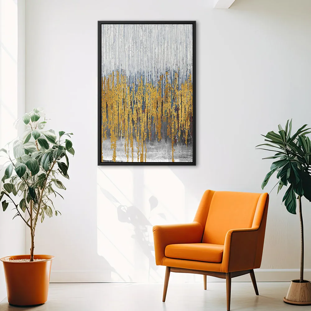 Canvas Wall Art Stretched Over Wooden Frame with Floating Frame and Golden Lines Abstract Painting CV4177