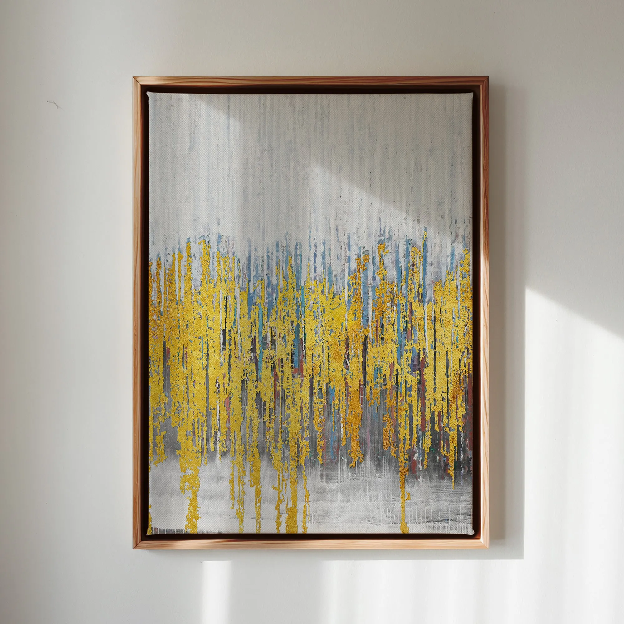Canvas Wall Art Stretched Over Wooden Frame with Floating Frame and Golden Lines Abstract Painting CV4177