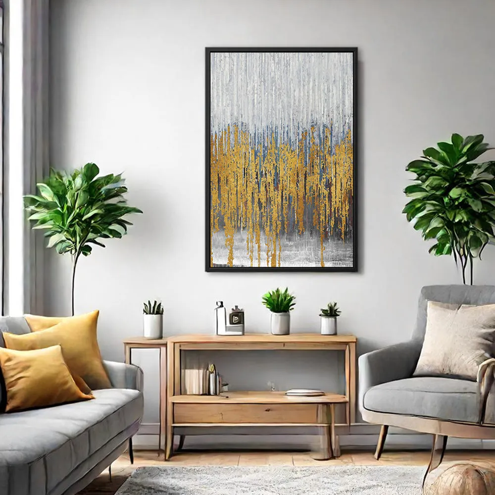 Canvas Wall Art Stretched Over Wooden Frame with Floating Frame and Golden Lines Abstract Painting CV4177
