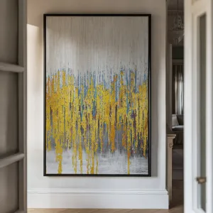 Canvas Wall Art Stretched Over Wooden Frame with Floating Frame and Golden Lines Abstract Painting CV4177