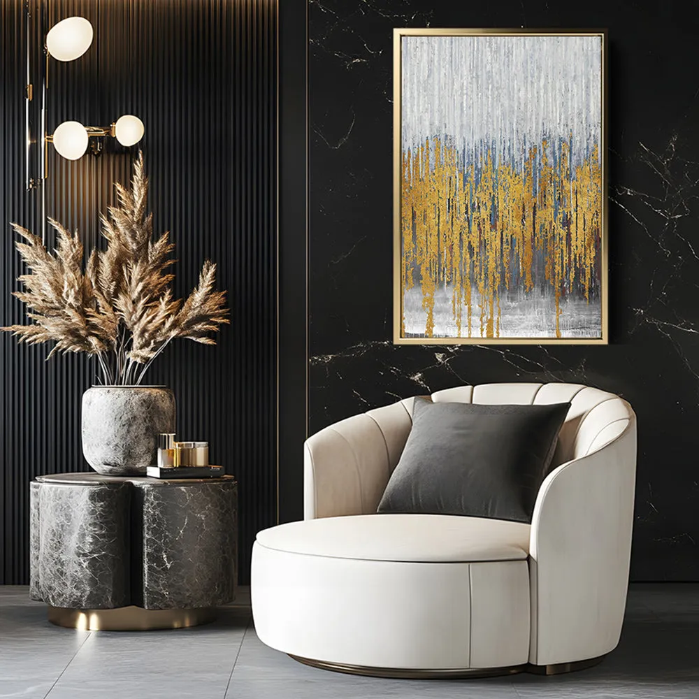 Canvas Wall Art Stretched Over Wooden Frame with Floating Frame and Golden Lines Abstract Painting CV4177
