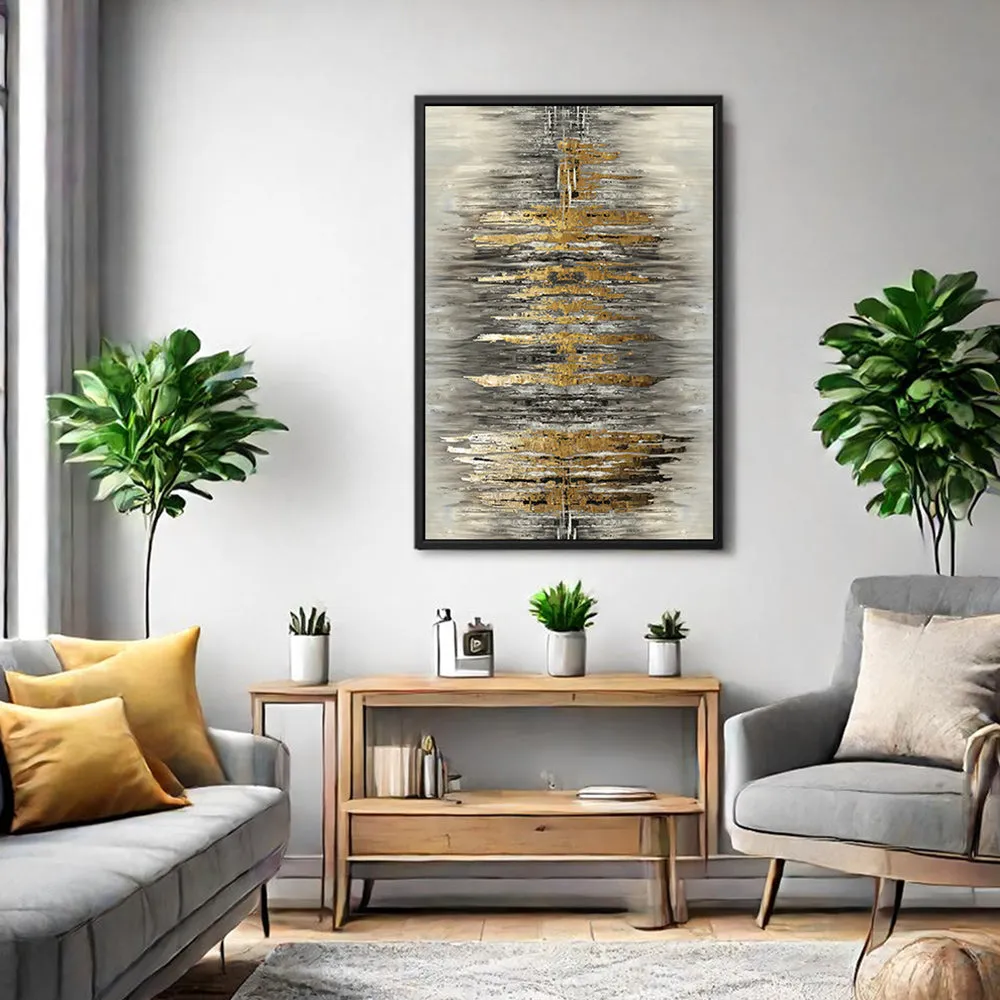 Canvas Wall Art Stretched Over Wooden Frame with Floating Frame and Golden Rays Abstract Painting CV4179