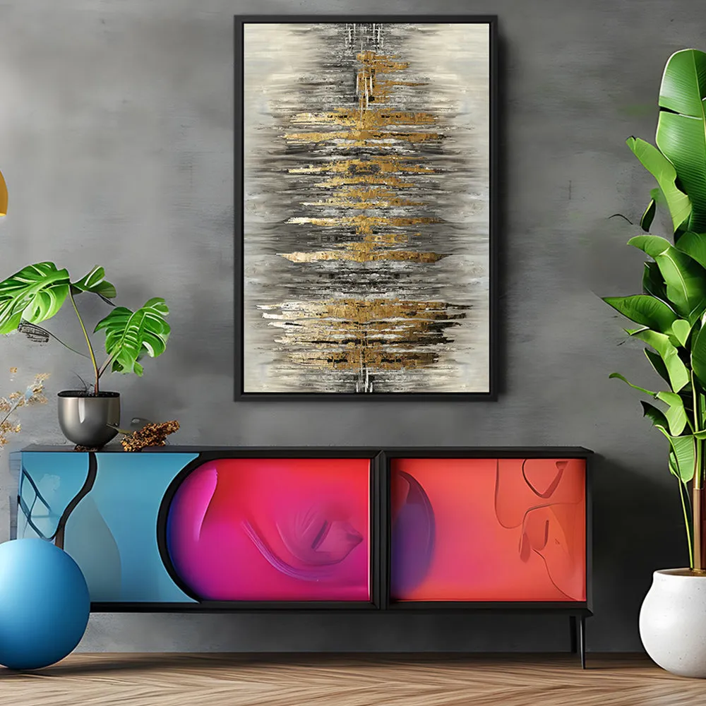 Canvas Wall Art Stretched Over Wooden Frame with Floating Frame and Golden Rays Abstract Painting CV4179