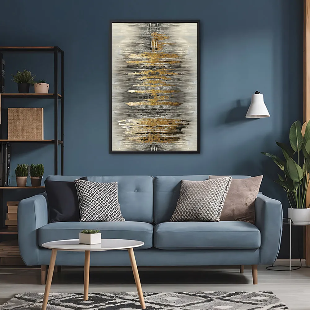 Canvas Wall Art Stretched Over Wooden Frame with Floating Frame and Golden Rays Abstract Painting CV4179