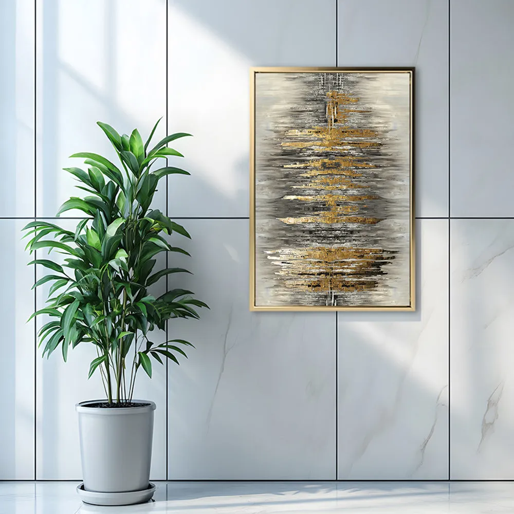 Canvas Wall Art Stretched Over Wooden Frame with Floating Frame and Golden Rays Abstract Painting CV4179