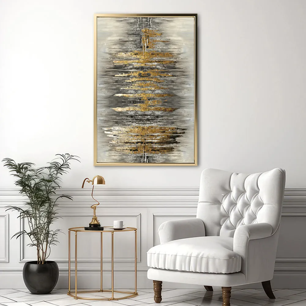 Canvas Wall Art Stretched Over Wooden Frame with Floating Frame and Golden Rays Abstract Painting CV4179