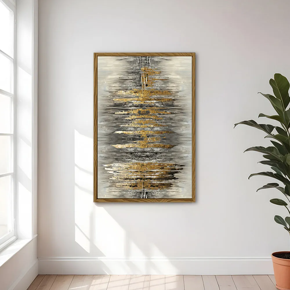 Canvas Wall Art Stretched Over Wooden Frame with Floating Frame and Golden Rays Abstract Painting CV4179