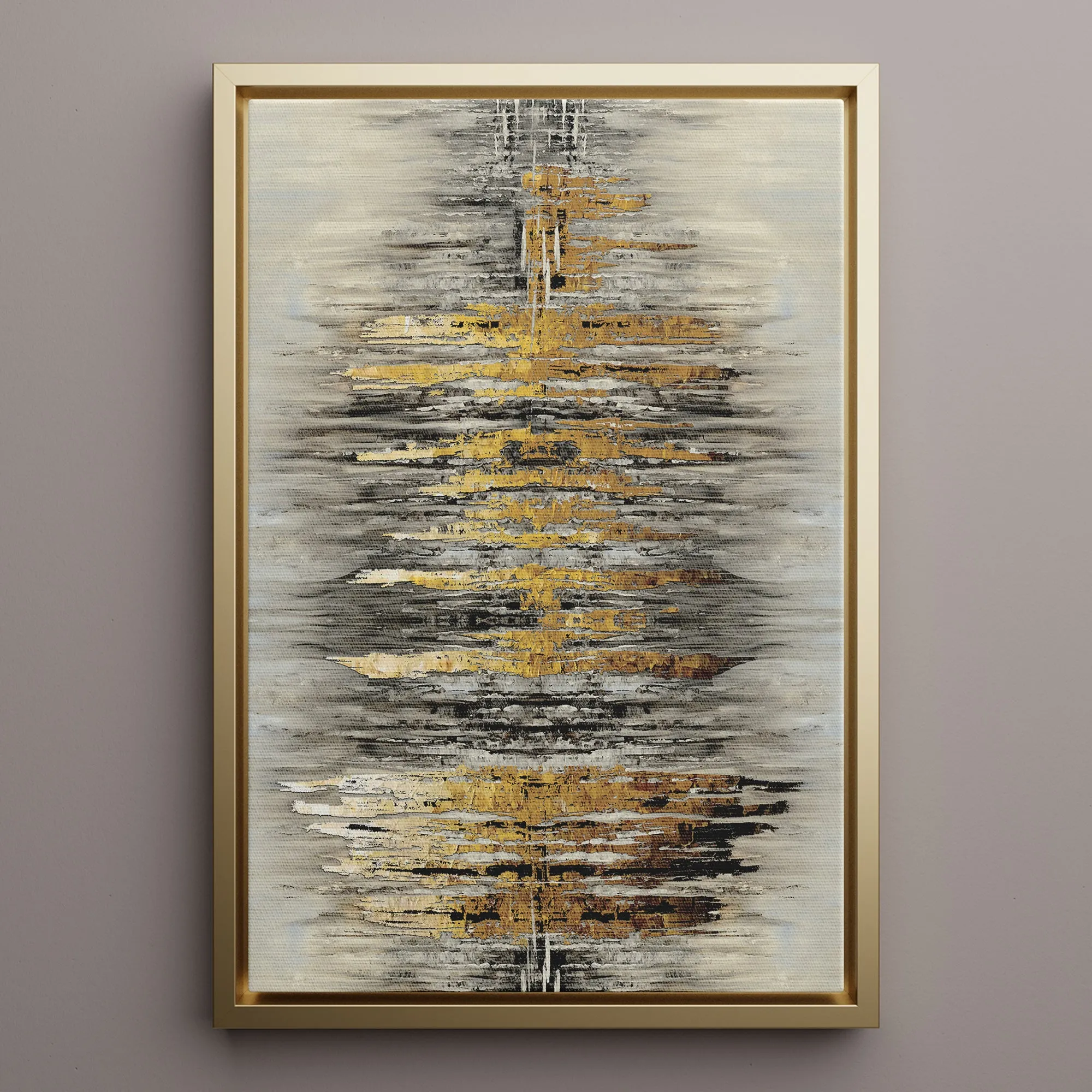 Canvas Wall Art Stretched Over Wooden Frame with Floating Frame and Golden Rays Abstract Painting CV4179