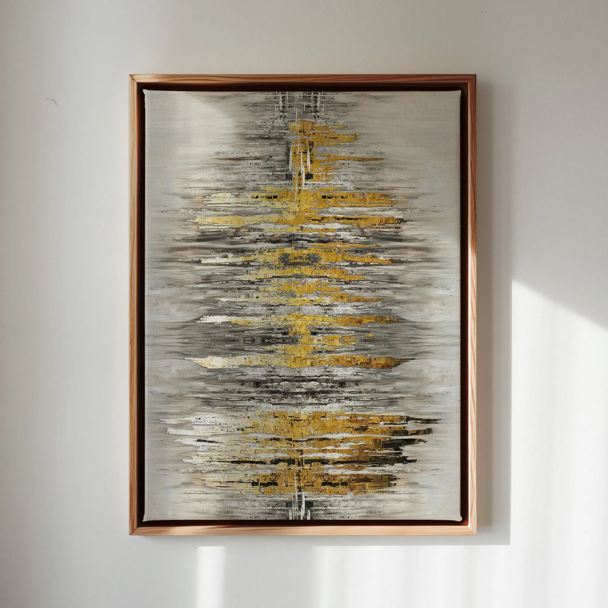 Canvas Wall Art Stretched Over Wooden Frame with Floating Frame and Golden Rays Abstract Painting CV4179