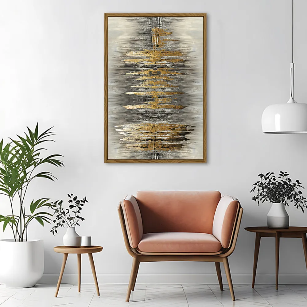 Canvas Wall Art Stretched Over Wooden Frame with Floating Frame and Golden Rays Abstract Painting CV4179