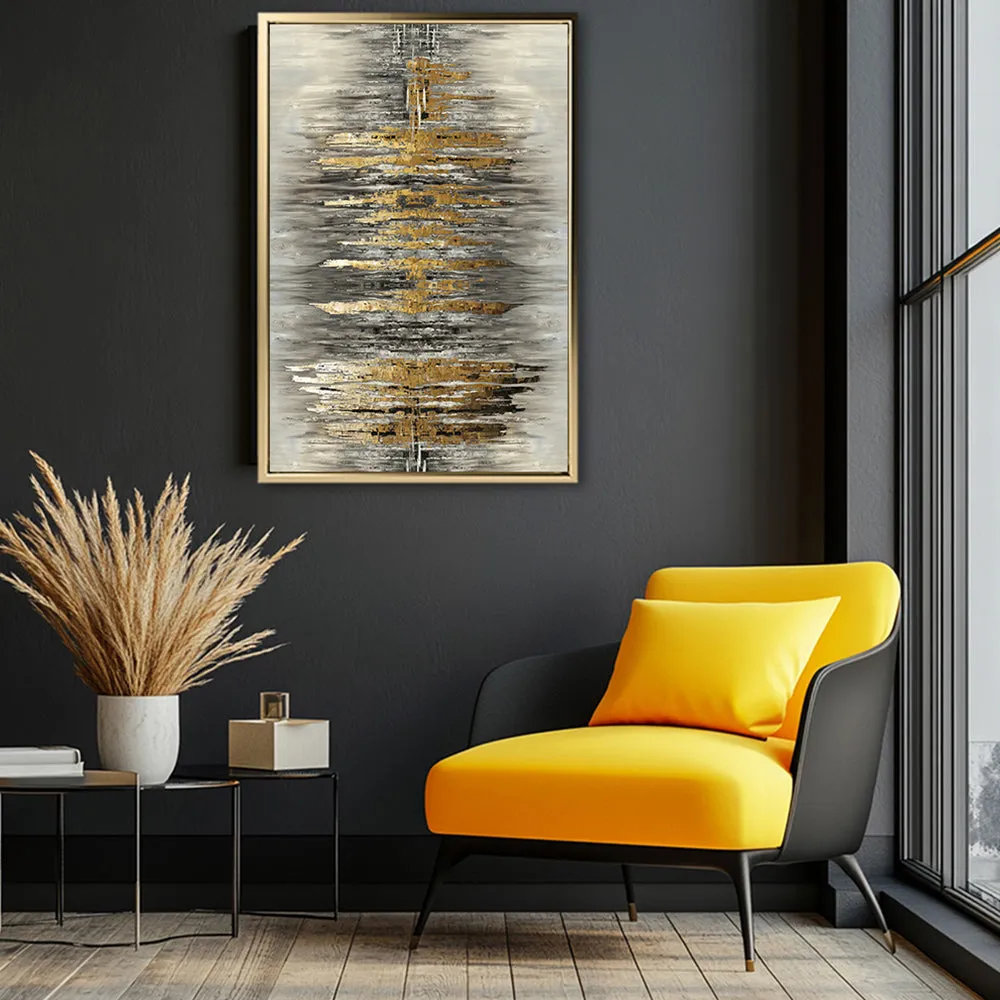 Canvas Wall Art Stretched Over Wooden Frame with Floating Frame and Golden Rays Abstract Painting CV4179