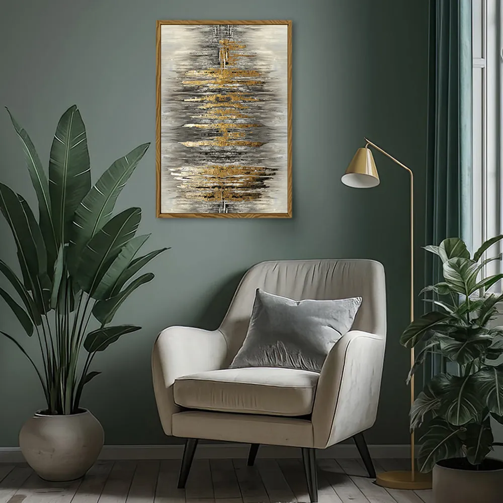 Canvas Wall Art Stretched Over Wooden Frame with Floating Frame and Golden Rays Abstract Painting CV4179