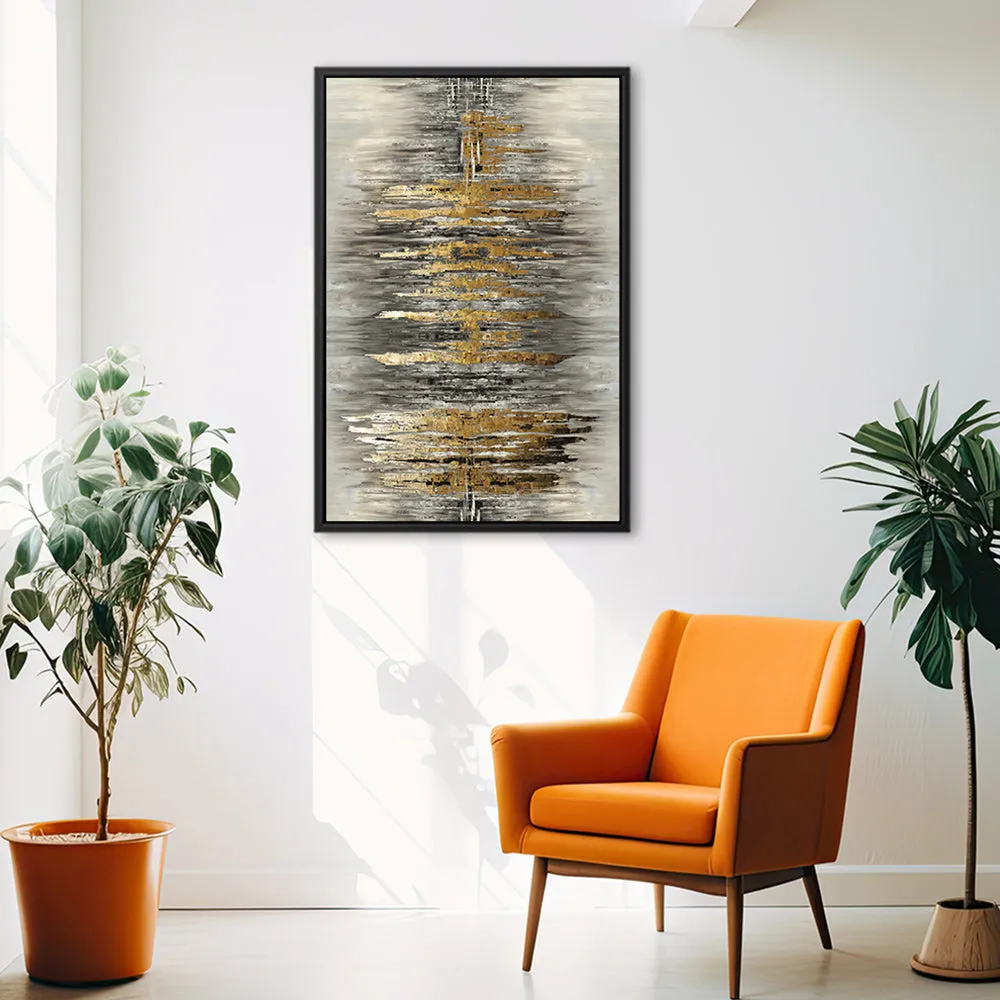 Canvas Wall Art Stretched Over Wooden Frame with Floating Frame and Golden Rays Abstract Painting CV4179