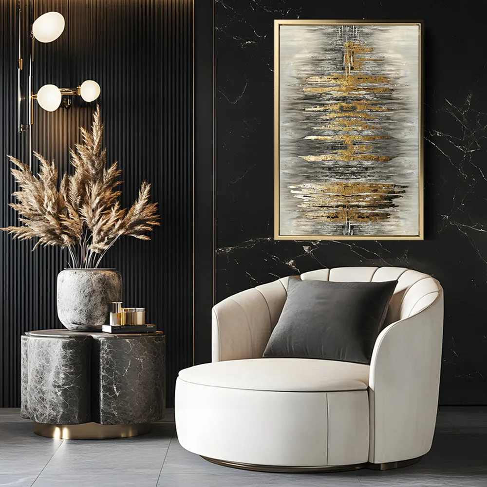 Canvas Wall Art Stretched Over Wooden Frame with Floating Frame and Golden Rays Abstract Painting CV4179