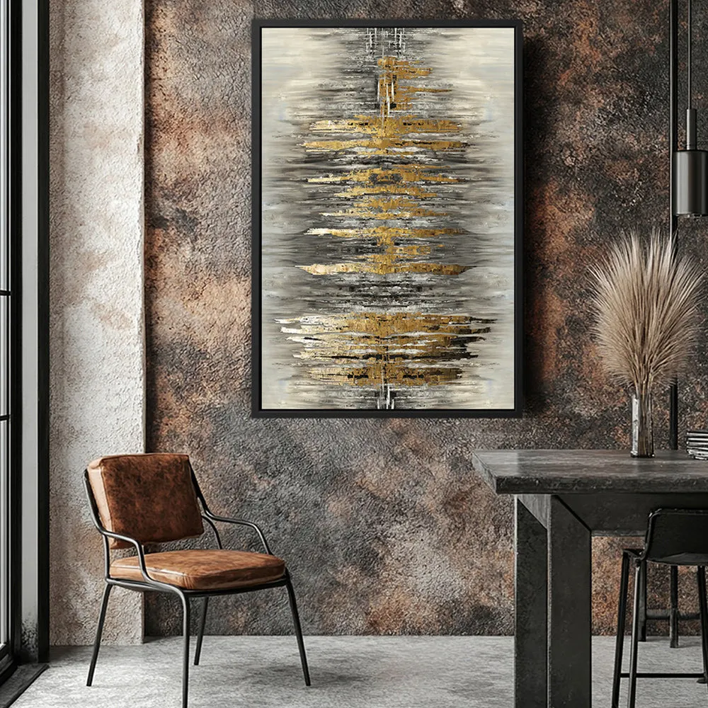 Canvas Wall Art Stretched Over Wooden Frame with Floating Frame and Golden Rays Abstract Painting CV4179