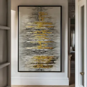Canvas Wall Art Stretched Over Wooden Frame with Floating Frame and Golden Rays Abstract Painting CV4179