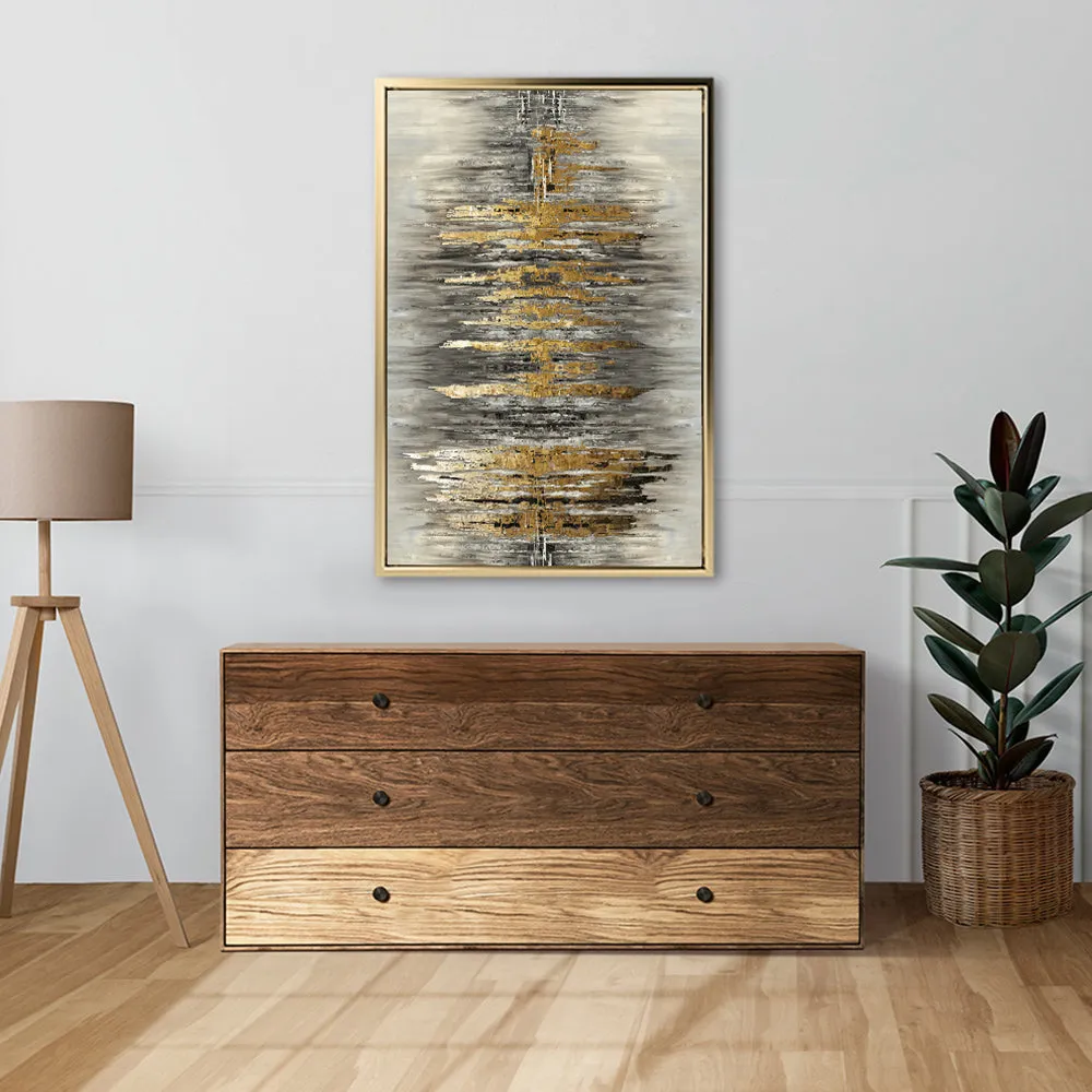 Canvas Wall Art Stretched Over Wooden Frame with Floating Frame and Golden Rays Abstract Painting CV4179